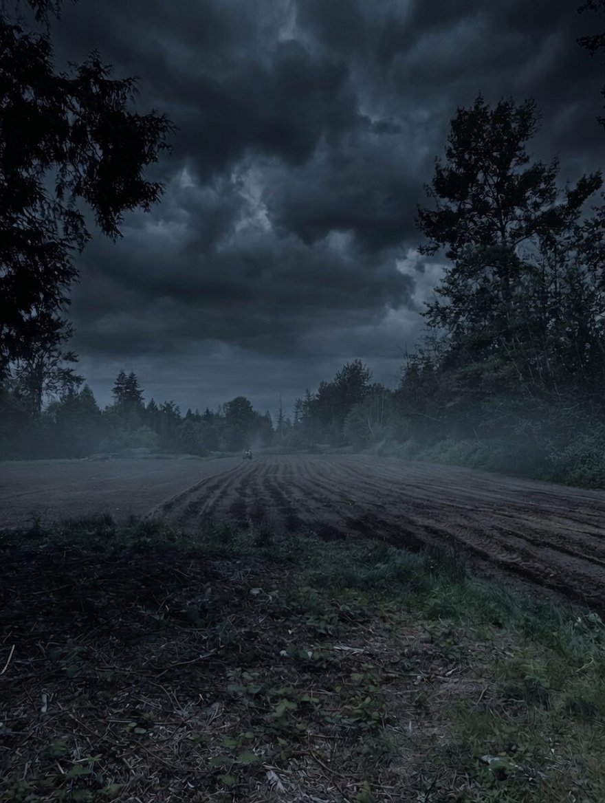 Foggy corn field.